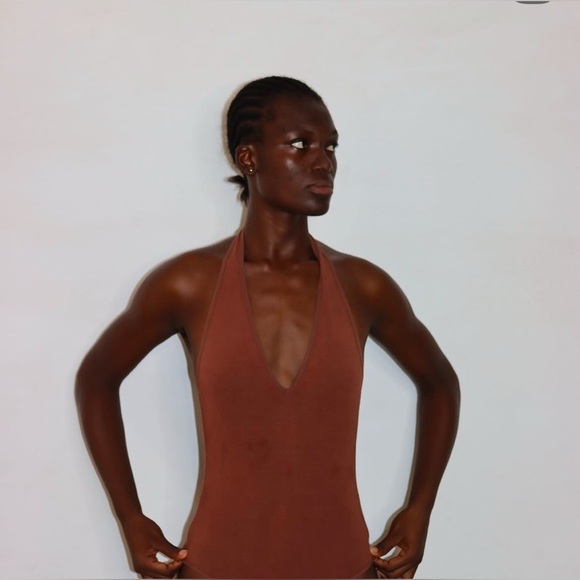 Abercrombie & Fitch Brown v neck soft a&f collection Bodysuit small - Picture 1 of 4